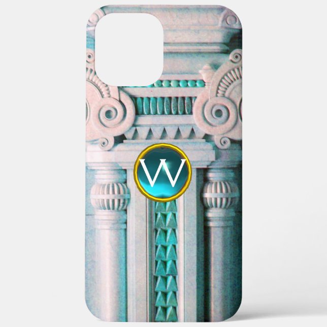 ELEGANT MARBLE COLUMN,PINK BLUE GEM STONE MONOGRAM Case-Mate iPhone CASE (Back)