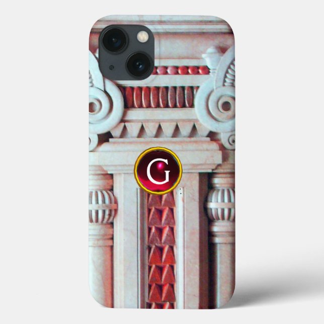 ELEGANT MARBLE COLUMN,PINK RED GEM STONE MONOGRAM Case-Mate iPhone CASE (Back)
