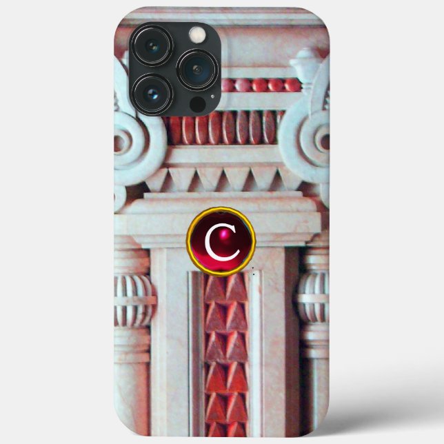 ELEGANT MARBLE COLUMN,PINK RED GEM STONE MONOGRAM Case-Mate iPhone CASE (Back)