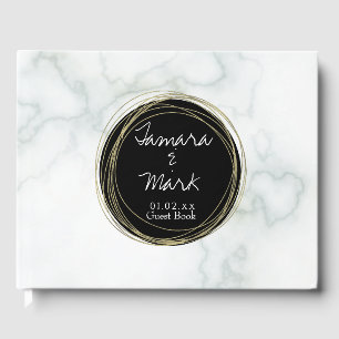 Elegant Marble Faux Gold Circular Wedding Logo Guest Book