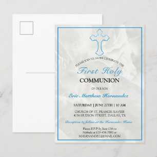 Elegant Marble First Holy Communion Invitation Postcard