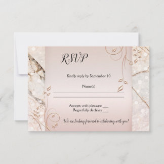 Elegant Marble Floral Rose Gold Wedding RSVP Card