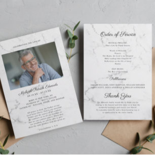 Elegant Marble Funeral Memorial Photo Program Invitation