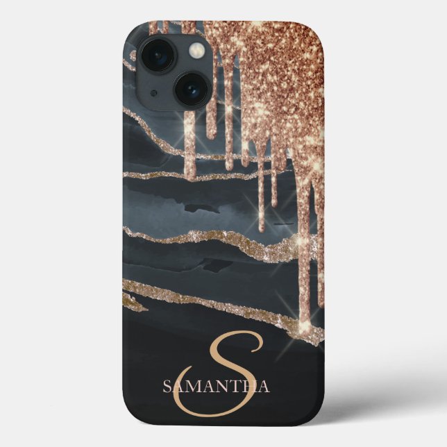 Elegant Marble Glitter Drips Case-Mate iPhone Case (Back)