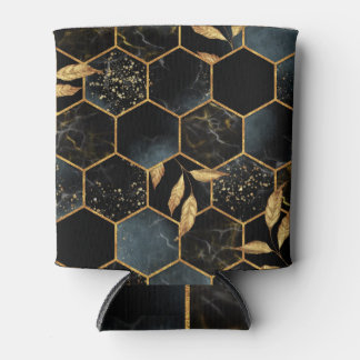 Elegant Marble & Gold: Abstract Hexagon Texture Can Cooler