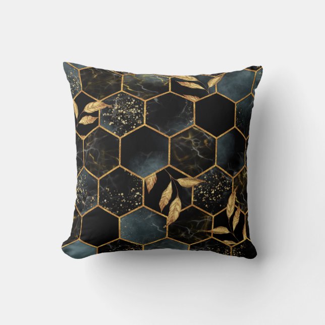 Elegant Marble & Gold: Abstract Hexagon Texture Cushion (Front)