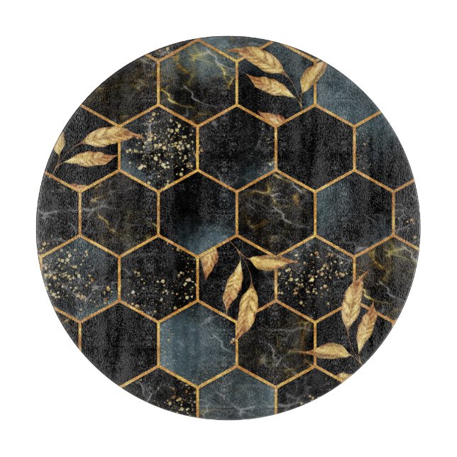 Elegant Marble & Gold: Abstract Hexagon Texture Cutting Board (Front)