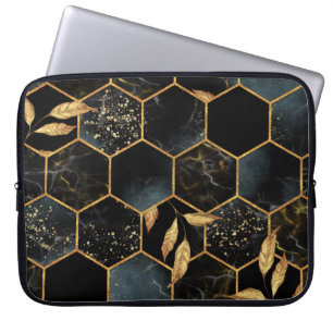 Elegant Marble & Gold: Abstract Hexagon Texture Laptop Sleeve