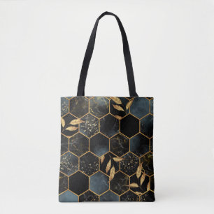 Elegant Marble & Gold: Abstract Hexagon Texture Tote Bag