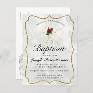 Elegant Marble Gold Baby Baptism Postcard Invite
