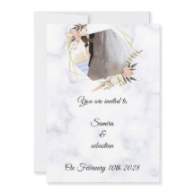 Elegant Marble Gold Floral Wedding Invitation 