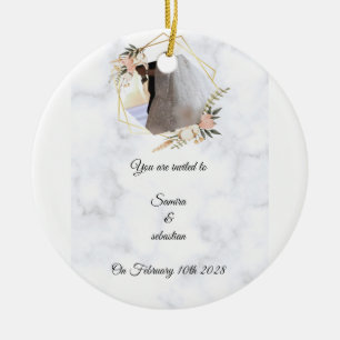 Elegant Marble Gold Floral Wedding Invitation  Ceramic Tree Decoration