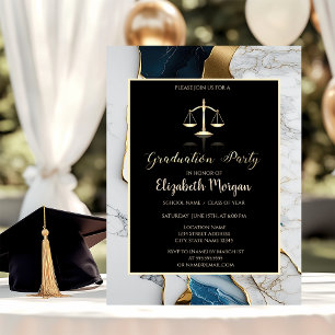 Elegant Marble Gold Law School Graduation Party Invitation