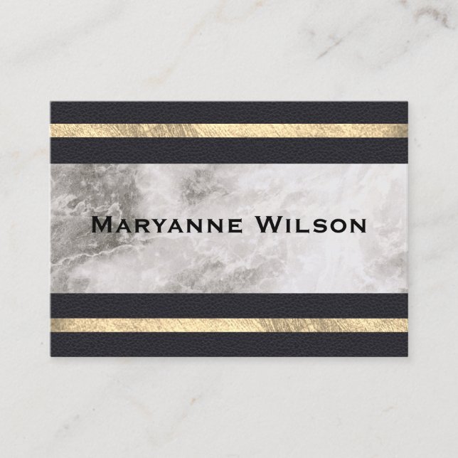 Elegant Marble Gold Leather Trim Business Card (Front)