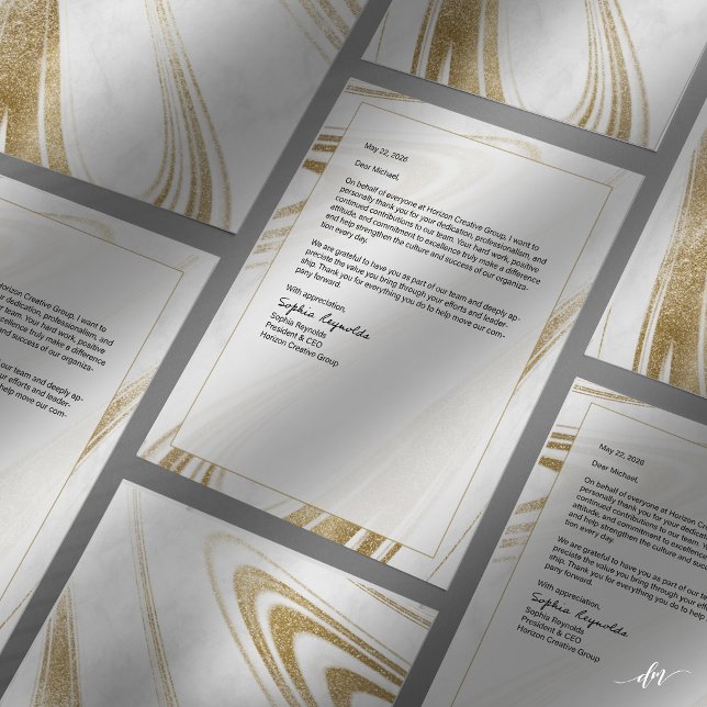 Elegant Marble Gold Letterhead (Two-sided letterhead layout for structured, polished business correspondence.)