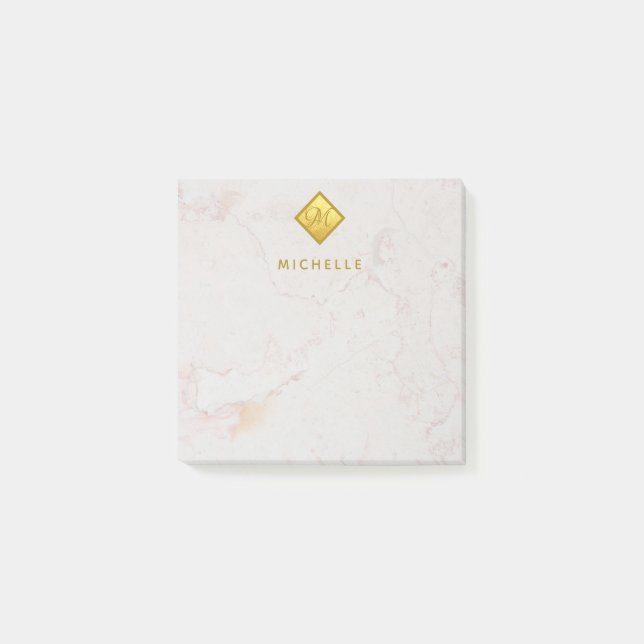 Elegant Marble Gold Monogram  Golden Name White Post-it Notes (Front)