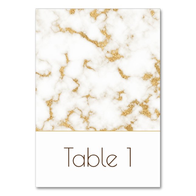 Elegant Marble Gold Veins Wedding Table Number (Front)