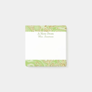 Elegant Marble Green Gold Personalized Sticky Note