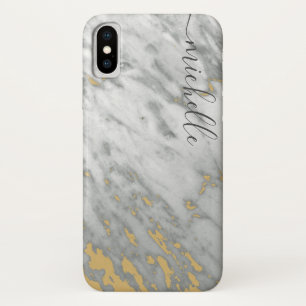 Elegant Marble Grey & Gold monogram name Case-Mate iPhone Case