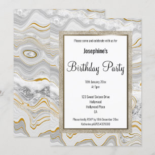 ELEGANT MARBLE GREY GOLD PATTERN BIRTHDAY INVITATION