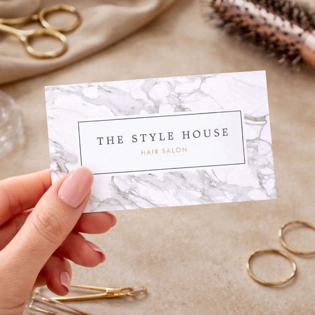 Elegant Marble Hair Stylist Salon Business Card (Creator Uploaded)