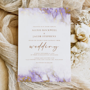 Elegant Marble Lavender Gold Wedding Invitation