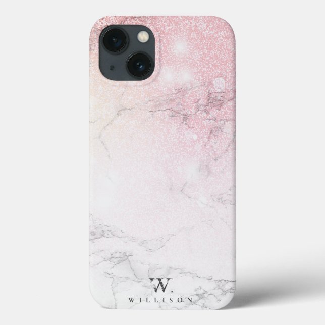 Elegant Marble monogram Glitter Case-Mate iPhone Case (Back)