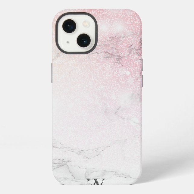 Elegant Marble monogram Glitter iPhone Case (Back)