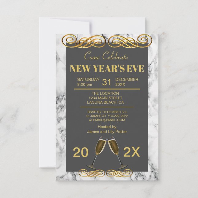 Elegant Marble New Year's Party (Front)