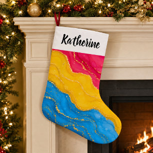 Elegant Marble Pansexual Pride Colours Name Small Christmas Stocking