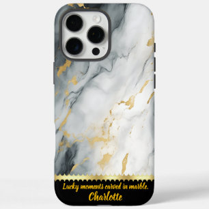 Elegant marble pattern with golden accents in grey iPhone 16 pro max case