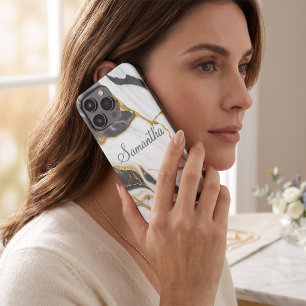 Elegant Marble Personalised Gold Grey & White Case-Mate iPhone 14 Pro Case