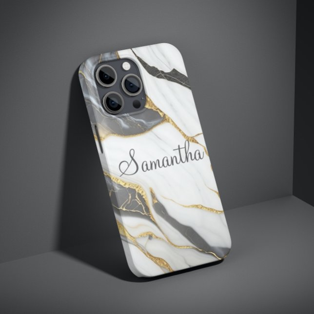 Elegant Marble Personalised Gold Grey & White  Case-Mate iPhone Case (Creator Uploaded)