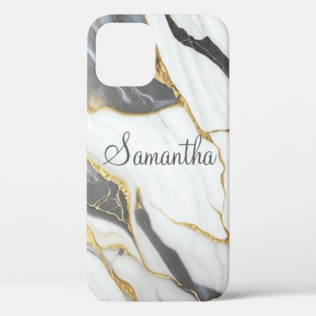 Elegant Marble Personalised Gold Grey & White  Case-Mate iPhone Case (Back)