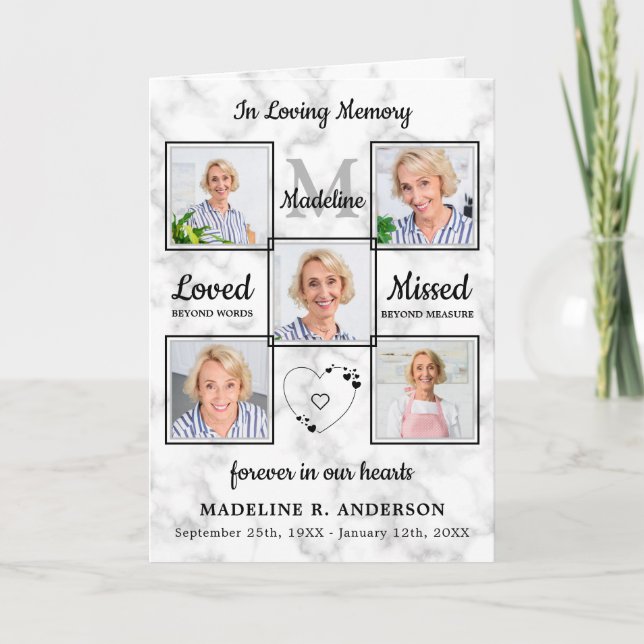  Elegant Marble Photo Collage Memorial Funeral Programme (Front)