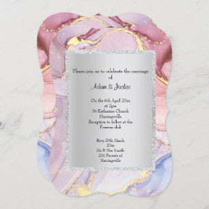 ELEGANT MARBLE PINK PURPLE ABSTRACT WEDDING INVITATION