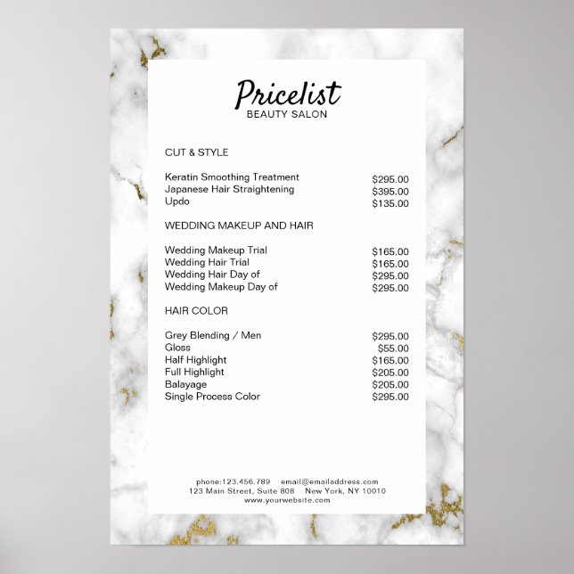 Elegant Marble Price List Poster (Front)