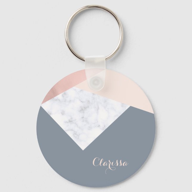 elegant marble rose gold grey beige geometric key ring (Front)
