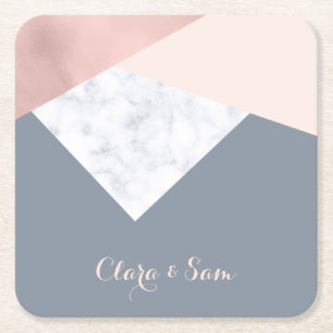 elegant marble rose gold grey beige geometric square paper coaster