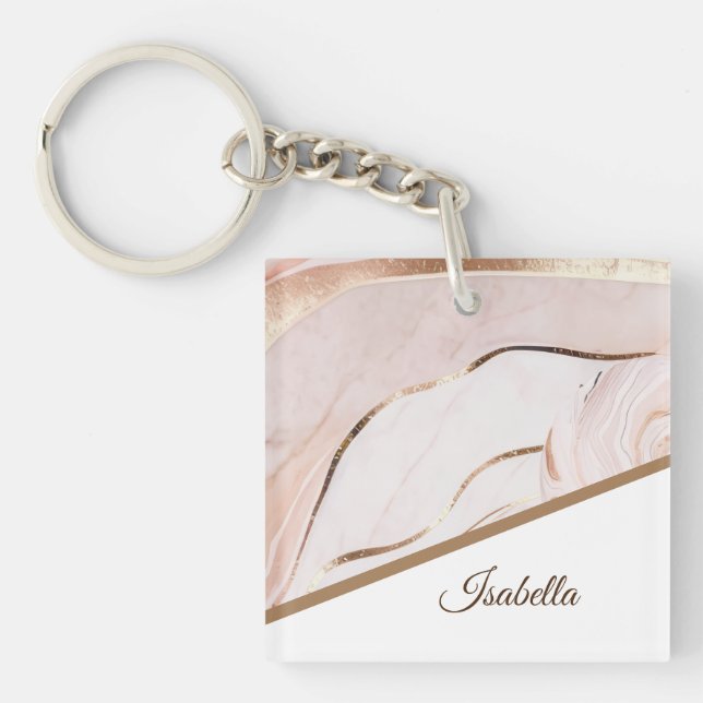 Elegant Marble Rose Gold Key Ring (Front)