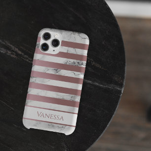 Elegant Marble Rose Gold Stripes with Name Case-Mate iPhone Case