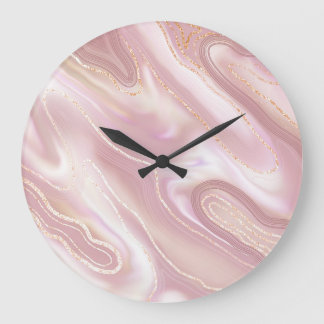 Elegant marble: rose gold texture large clock
