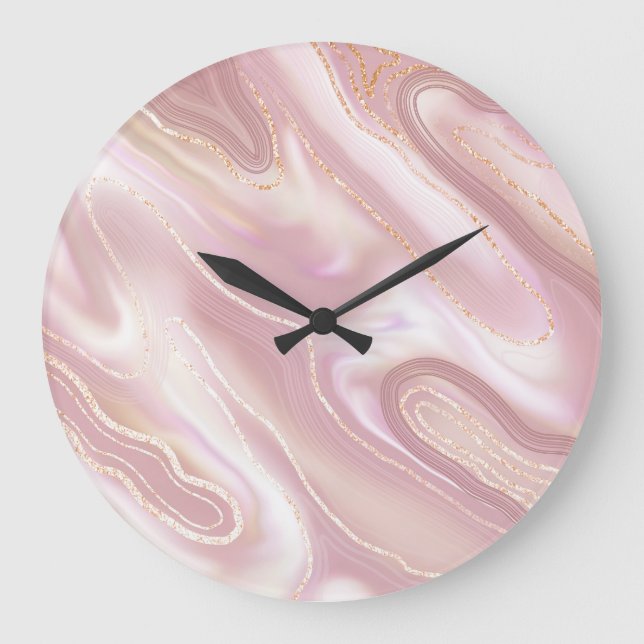 Elegant marble: rose gold texture large clock (Front)