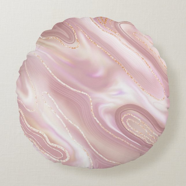 Elegant marble: rose gold texture round cushion (Front)