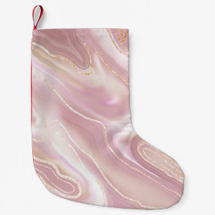 Elegant marble: rose gold texture small christmas stocking