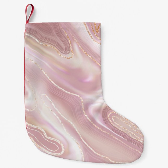 Elegant marble: rose gold texture small christmas stocking (Front)