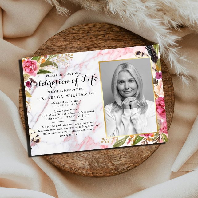 Elegant Marble Rosy Blush Celebration of life Invitation (Creator Uploaded)