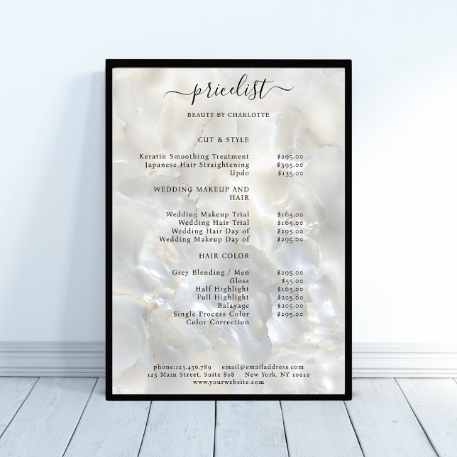 Elegant, Marble, Salon, Price List Poster (Elegant, Marble, Salon, Price List Poster, printed & download available.)