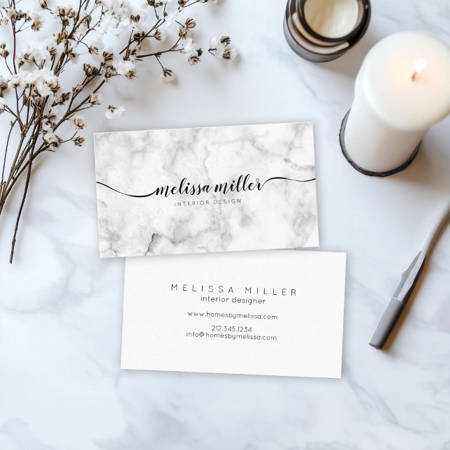 Elegant Marble Script Calligraphy Minimal Business Card (Creator Uploaded)