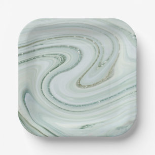 Elegant Marble Silver Glitter Swirl Pattern Paper Plate